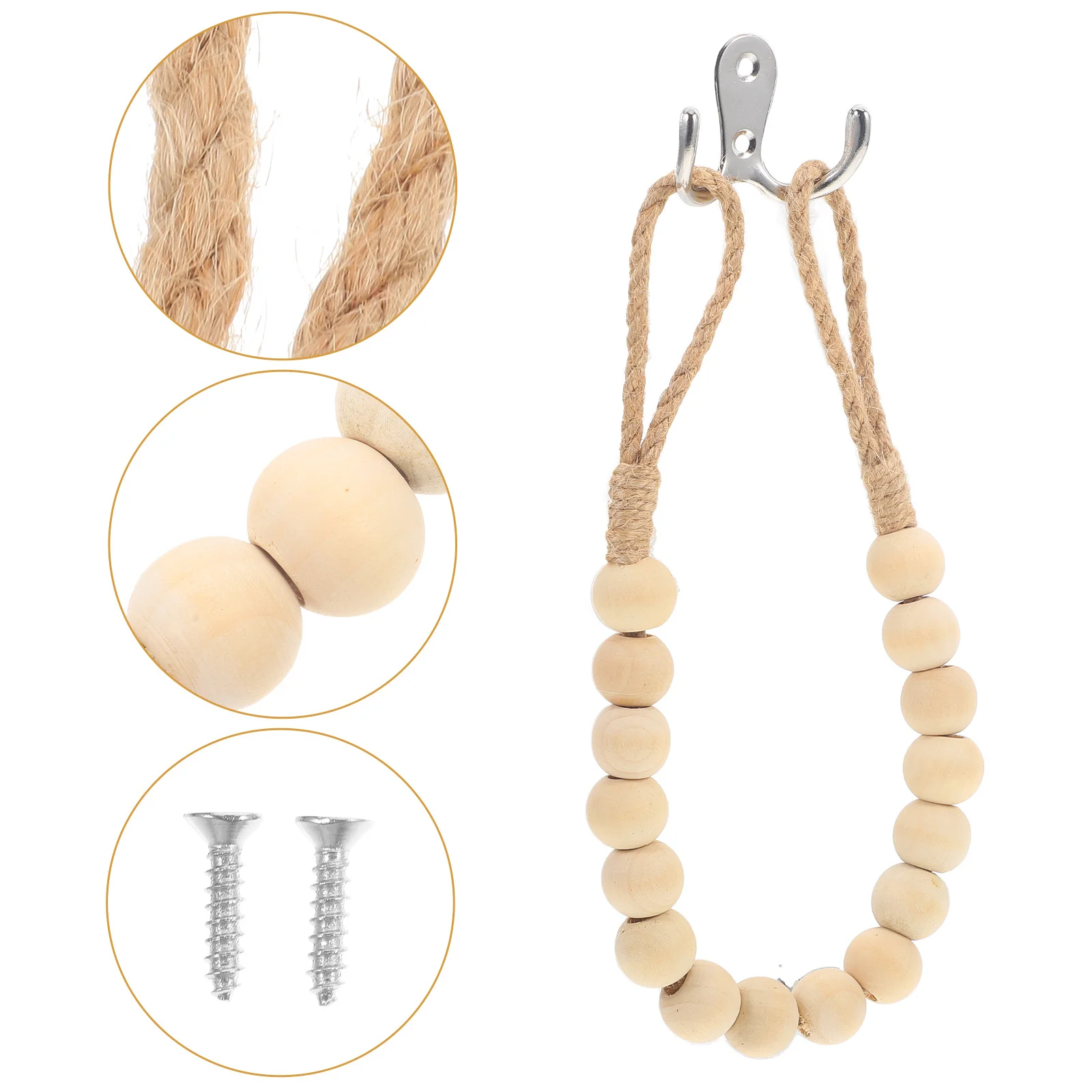 

1Set Wood Jute Rope Iron Towel Ring Easy Installation Bathroom Kitchen Space Saver Hand Towel Hanger Bathroom Hanger