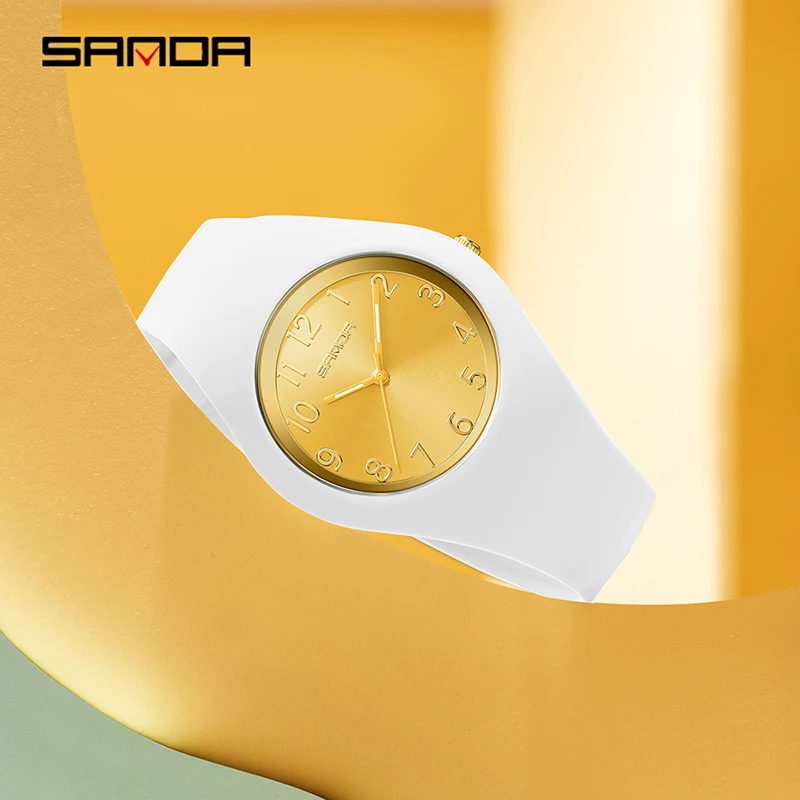 SANDA Women Watch 2024 New Casual Fashion Quartz Watch 30M Waterproof White Silicone Strap Women Clock Luxury Brand Reloj 6186