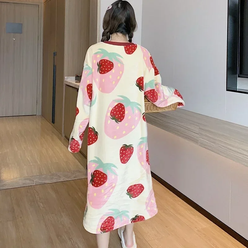 2024 Winter Long Sleeve Thick Warm Flannel Nightgowns For Women Long Dress Coral Velvet Sleepwear Nightdress Night Dress Nighty