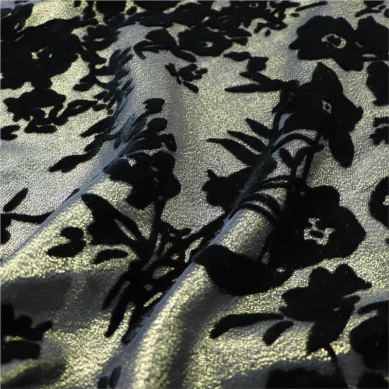

Silk georgetta gold printed velvet fabric cheongsam dress and