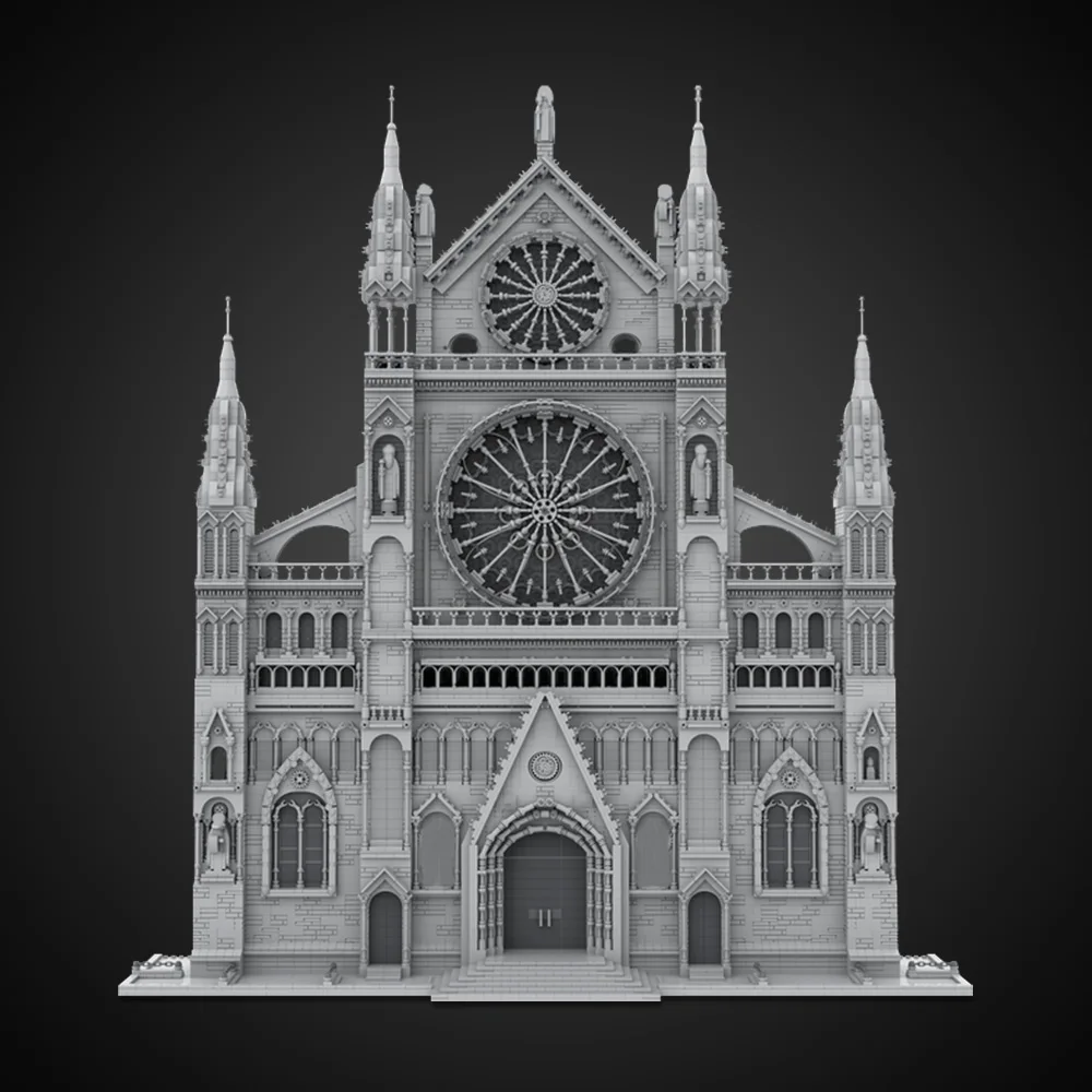 Moc gótico catedral fachada modelo blocos de construção notre dame milão catedral arquitetura religiosa tijolos brinquedo presente