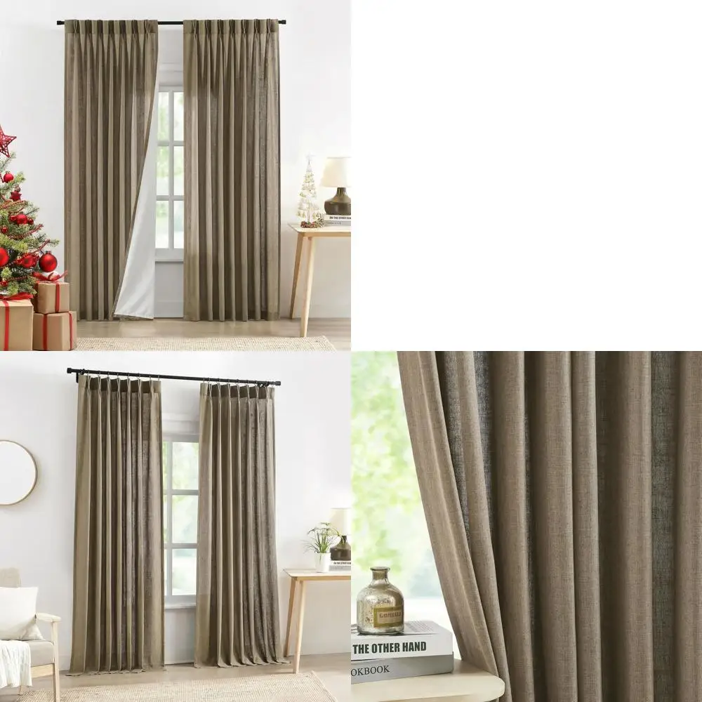 

Brown Linen-Blend Pinch Pleat Curtains with Lined Light Filtering, 84 Length, 40 Wide, Set of 2 for Living Room and Bedroom