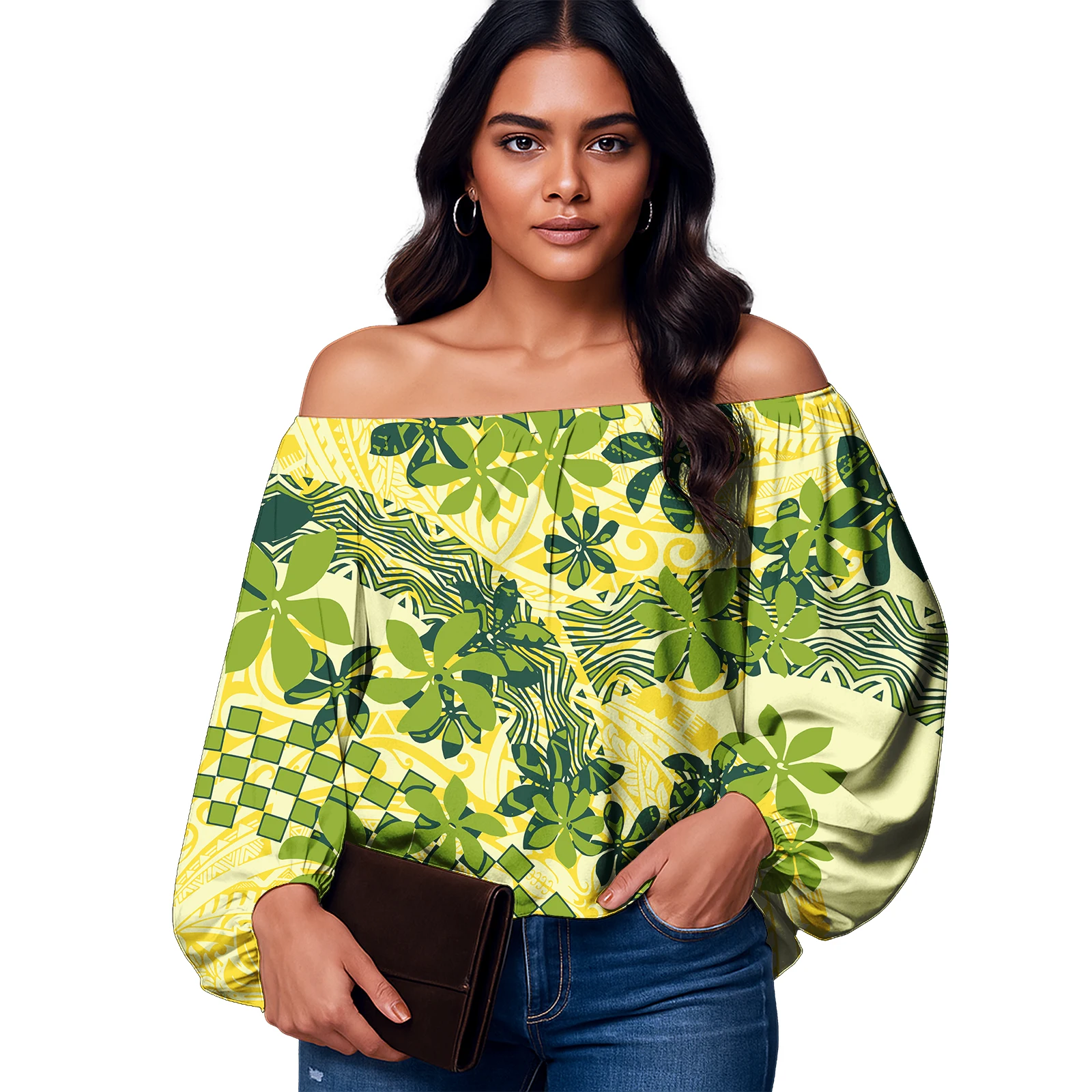 Samoan Tropical Pattern Design Custom Lady Clothes Hawaiian Popular Print Ladies Top Polynesian Party One-shoulder Women Blouse