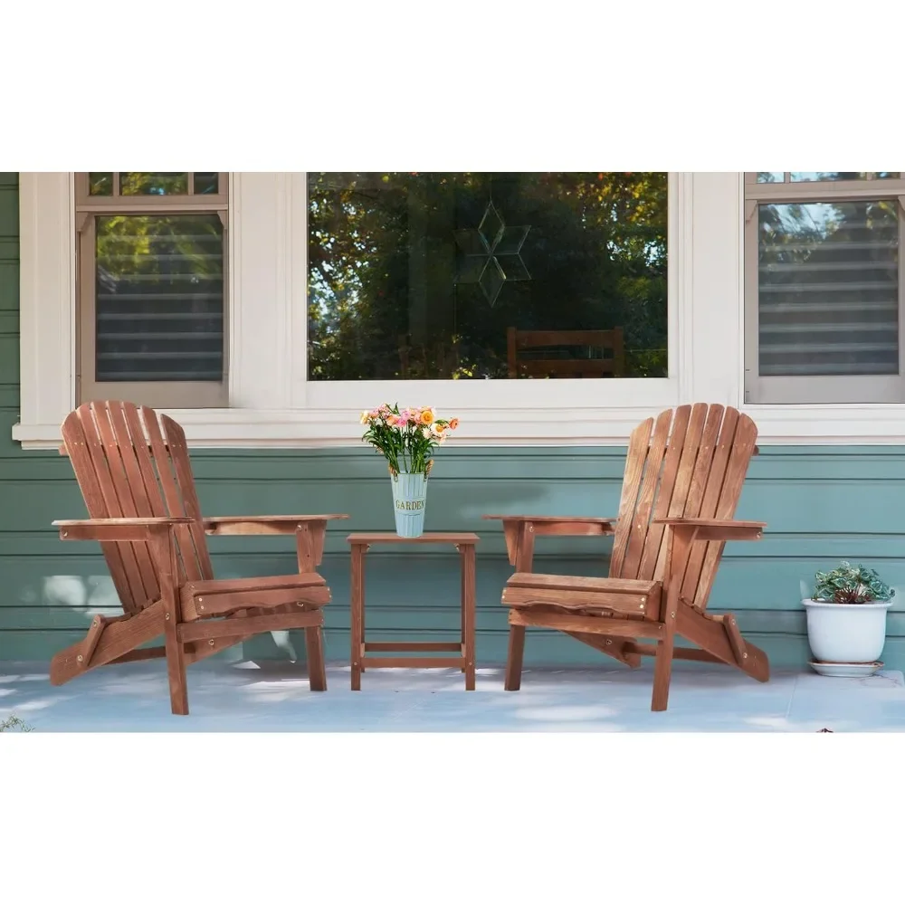 Outdoor Wooden Folding Adirondack Chair Set of 2 with Pre-Assembled BackRest, Wood Patio Chair