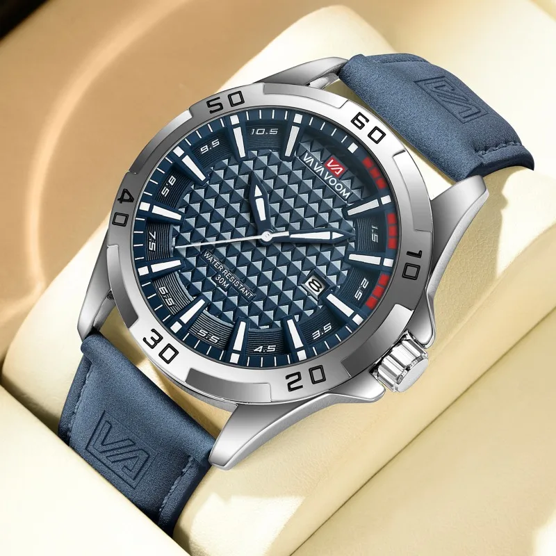 

VA VA VOOM 2581 Waterproof Calendar Quartz Watch Large Dial Night Light Men's Watch Fashion Business Watches Relogios Masculino