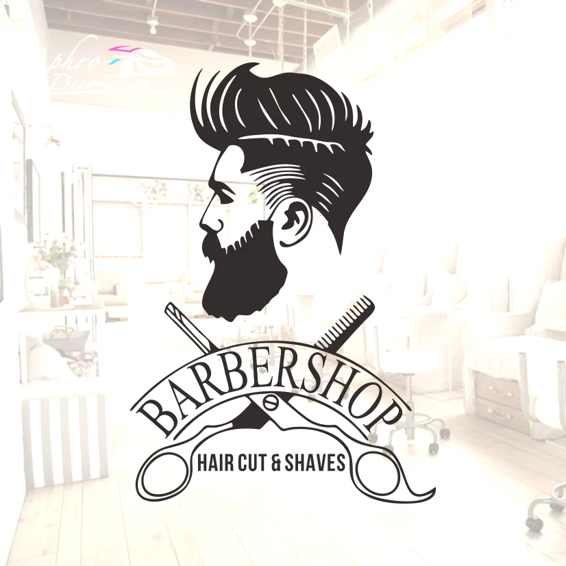Self Adhesive Home Decor Hairdresser Sticker Haircut Shavers Barber Shop Sign Vinyl Windows Salon Decoration Art