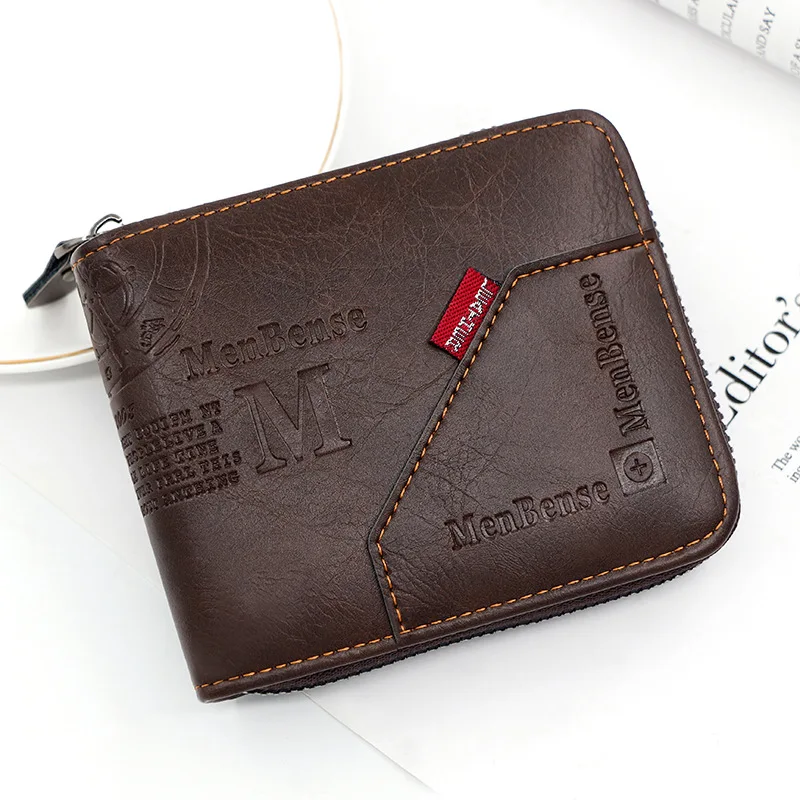 

Casual Zipper Men's Wallet Short Coin Pocket Large Capacity Multi-card Slot Chain Tri-fold Men's Wallet