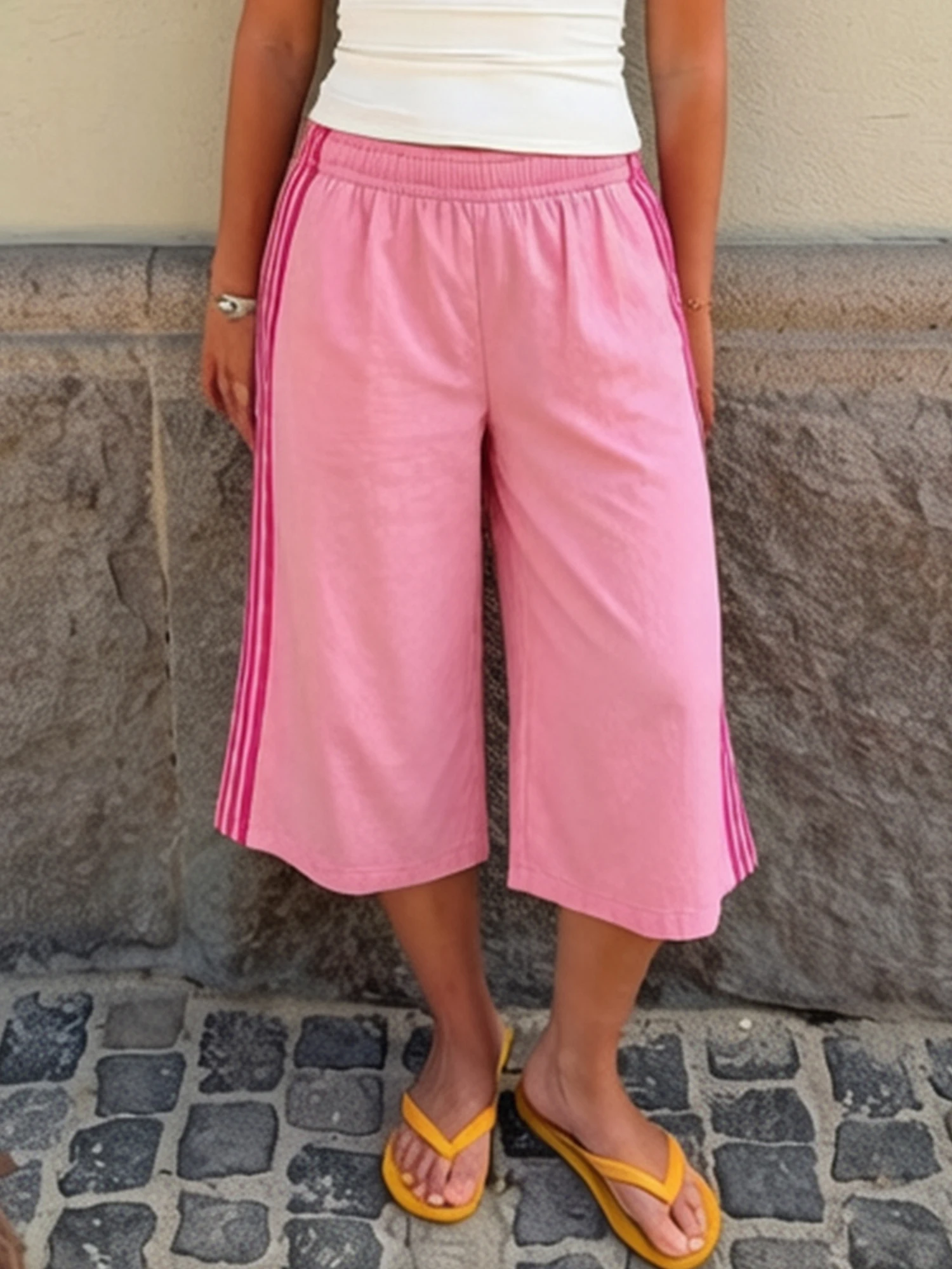 Womens Summer Capri Pants Casual Loose Wide Leg Cropped Trousers