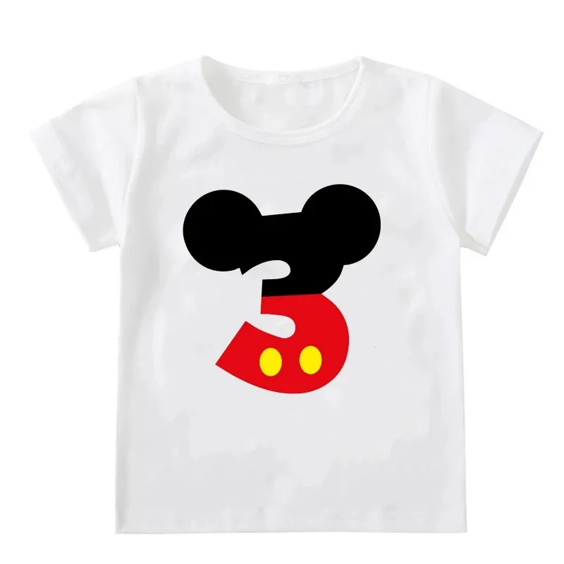 Nuevas camisetas de cumpleaños de Mickey Mouse para niños y niñas, camiseta de manga corta, talla 1, 2, 3, 4, 5, 6, 7, 8, 9, ropa de fiesta para