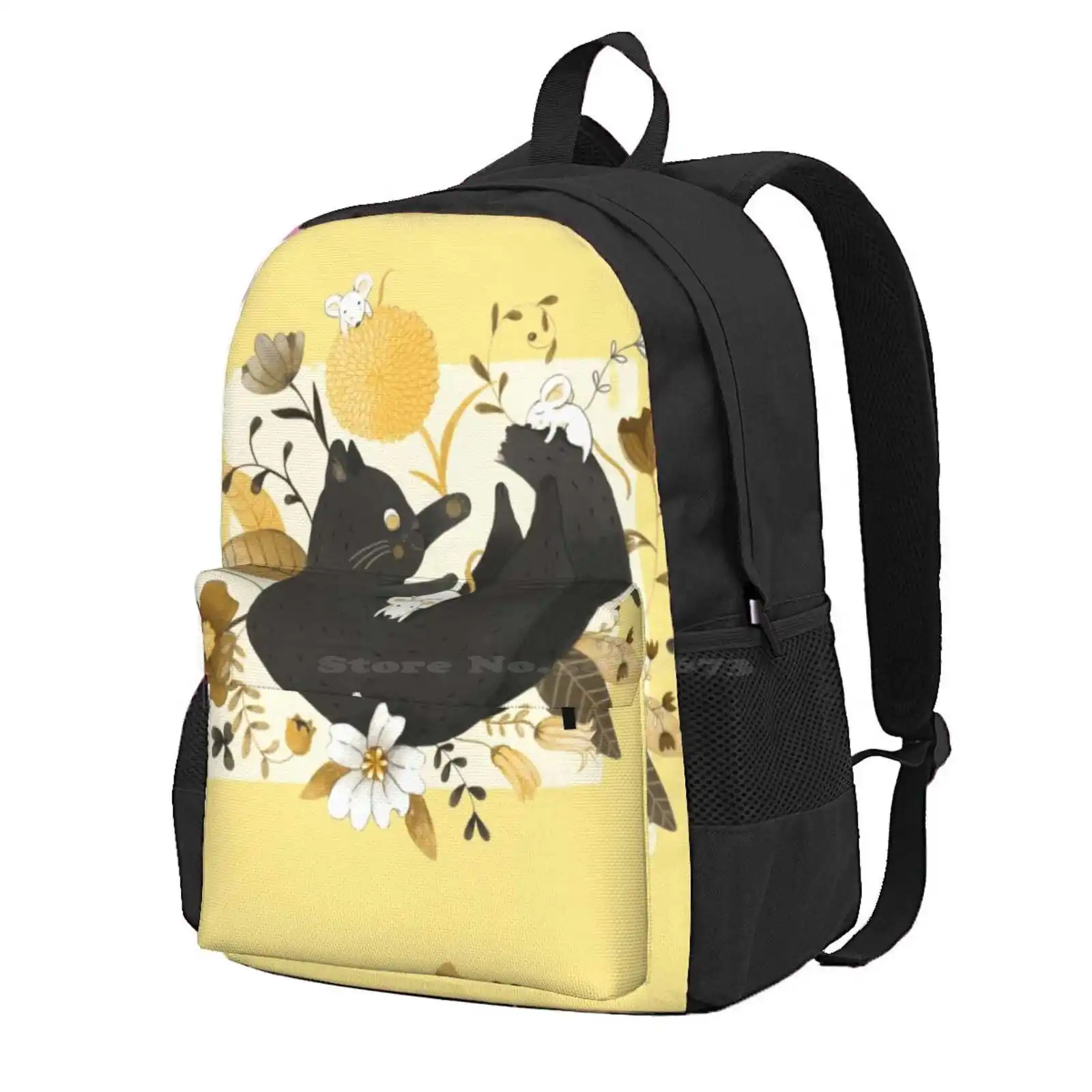 Happy Together Hot Sale Schoolbag Backpack Fashion Bags Mouse Mice Brown Yellow Black Cute Whimsical Sweet Animal Pet Flowers