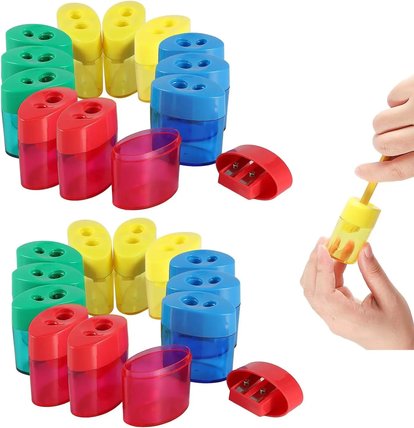 

24-Pack Handheld Pencil Sharpener, 2-Hole for Kids, Crayons & Pencils