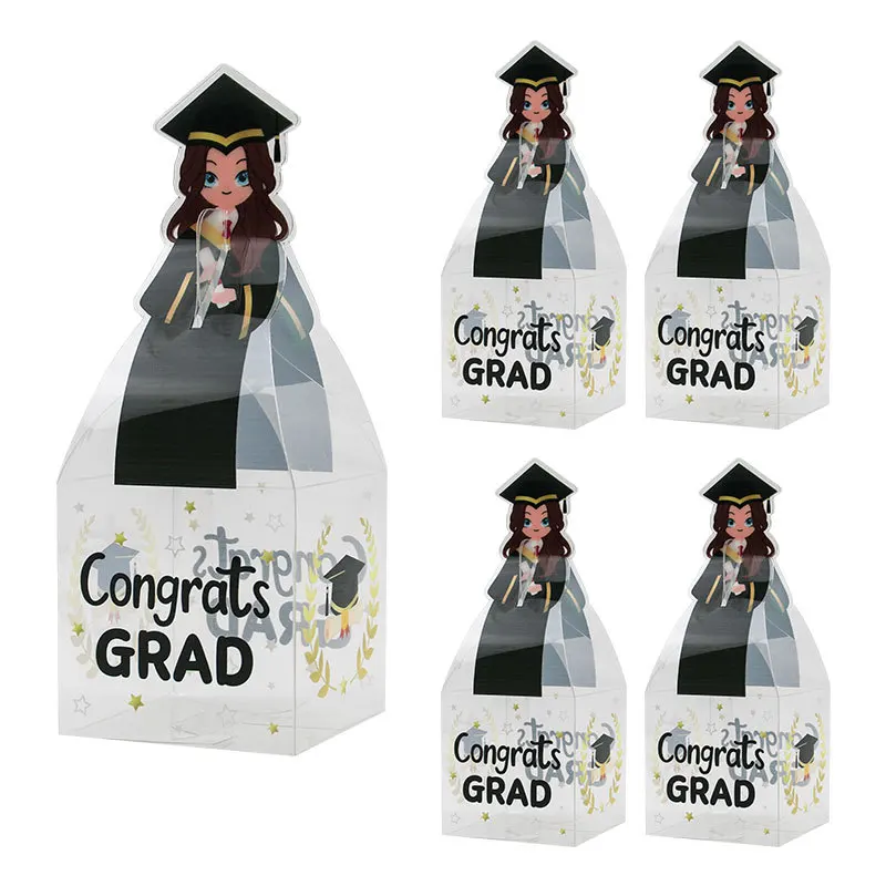 10/20 قطعة موسم التخرج صندوق الحلوى البلاستيكية تهنئة غراد قبعة الطبيب البسكويت لصالح علب تعبئة الهدايا الاحتفال لوازم الحفلات