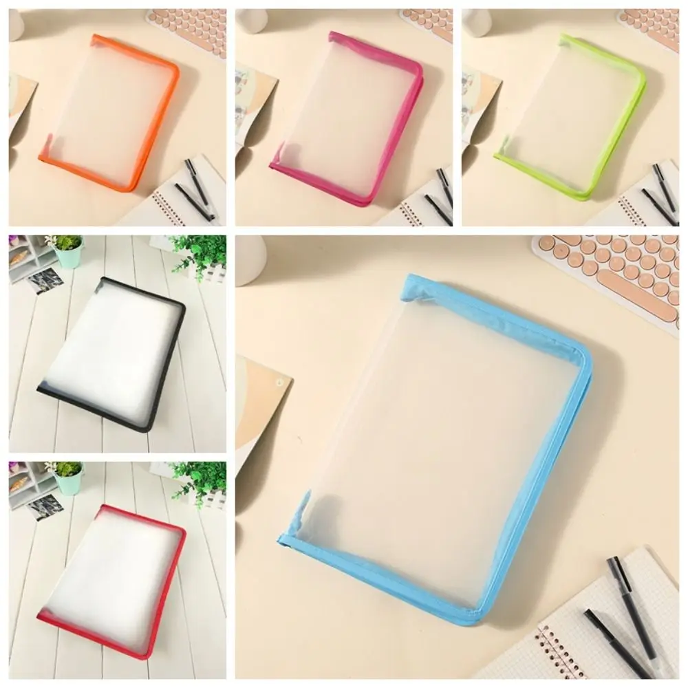Multifunctional Transparent Zipper Pouch Solid Color PP File Pocket Stationery Storage Large Capacity File Folder Bag