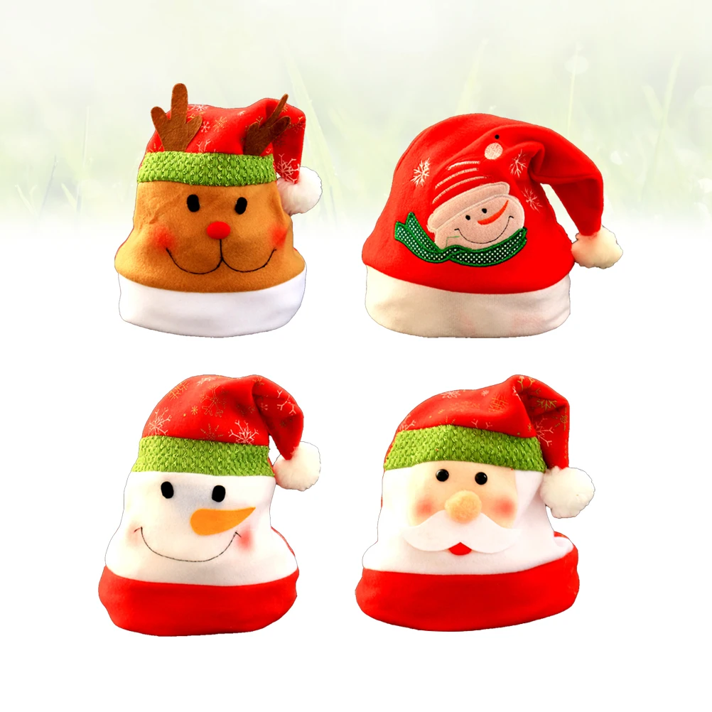 

4pcs Christmas Hats Santa Hat Premium Fabric Brim Comfortable Party Costume Accessory For Adult Kids Festive Holiday Decoration