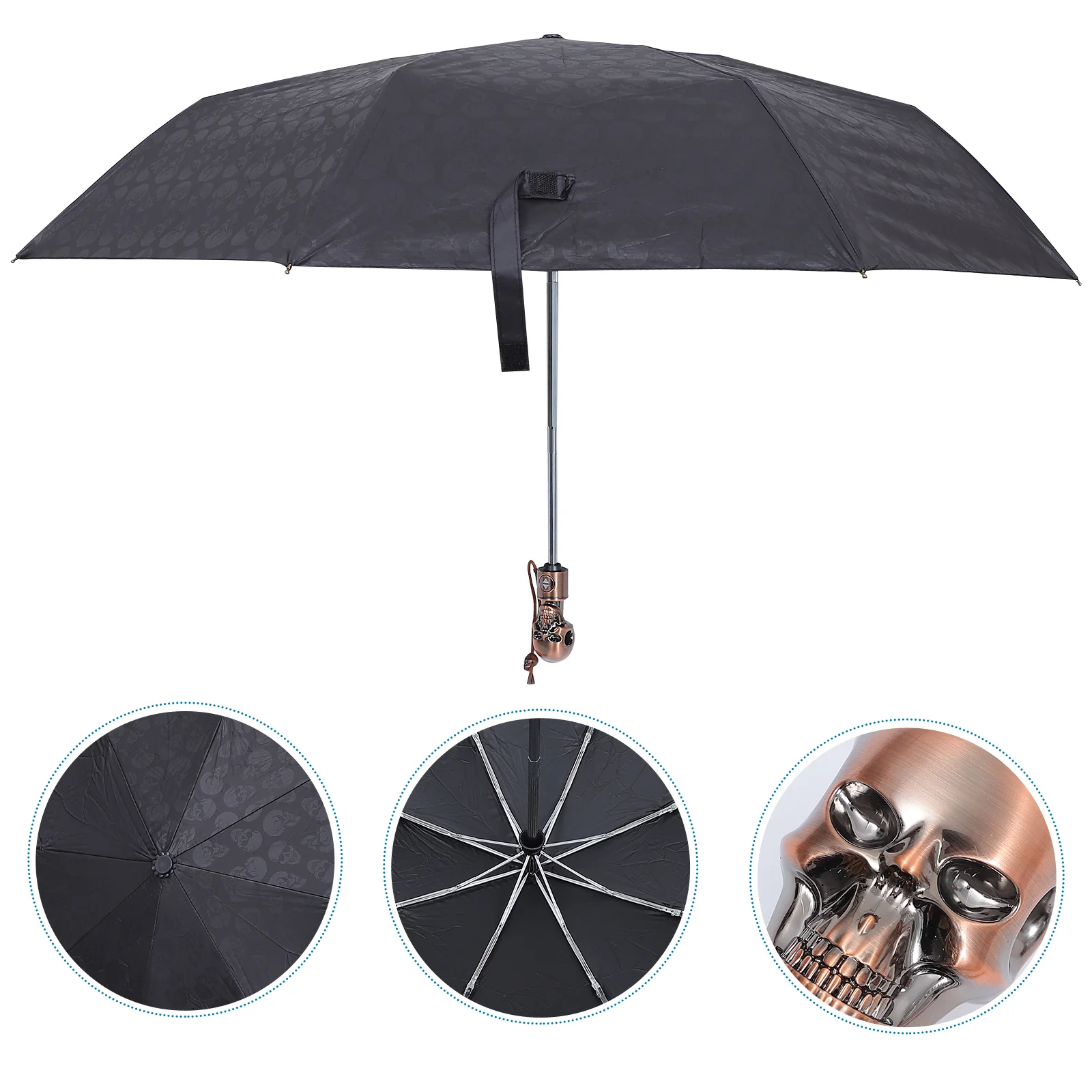 

Automatic Umbrella Windproof Compact Car Skull Retractable for Sun Folding Black Travel