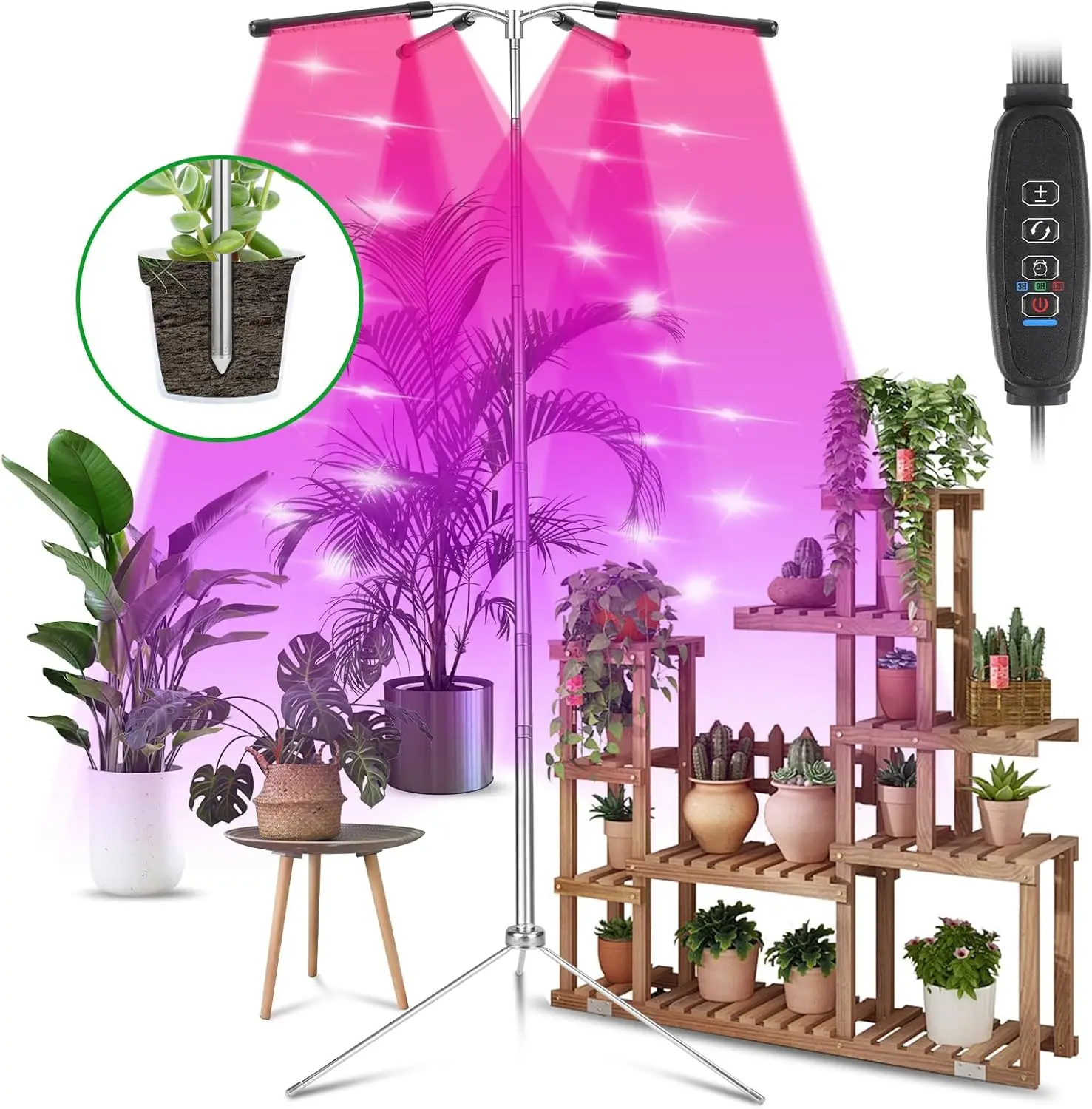 مصباح نمو نبات منزلي كامل الطيف ، مصباح نبات قابل للتعديل مع حامل ثلاثي القوائم قابل للإزالة ، ارتفاع 10-55"