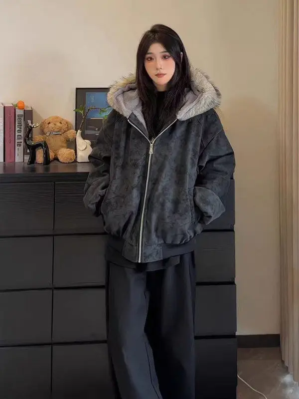 

American Sle Thiened Cotton Jaet with Hood Mountain Eagle Fce Men's Outerwear Casual Loose Fit Warm Youth Faion