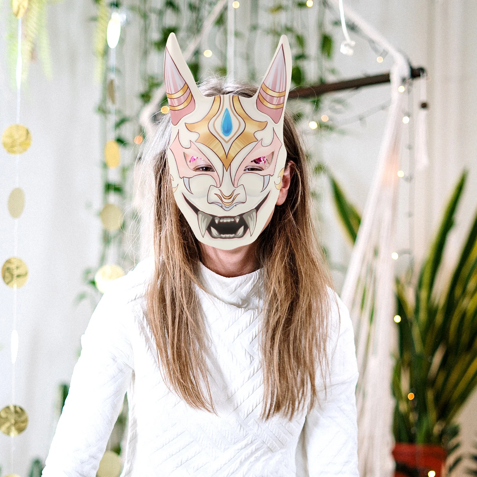 

Creative Japanese Demon White Animal-Shaped Halloween Costume Party Accessory Mask For Cosplay Masquerade Festival