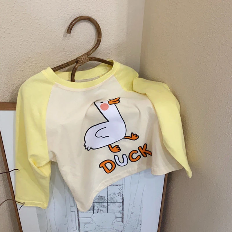 Wiosenne dzieci dziewczynki t-shirty jesienne bawełniane z długim rękawem Cartoon wydrukowane bluzki Casual Kids Baby Tees odzież 0-13Years