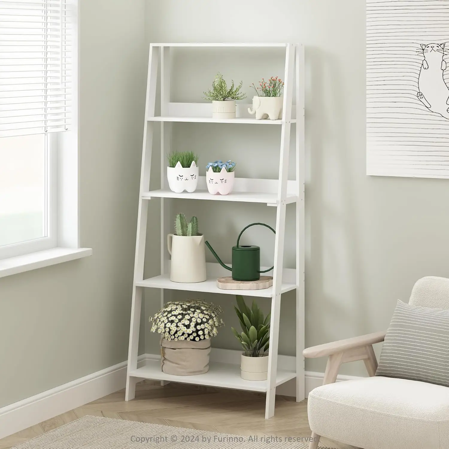 

5-Tier Ladder Shelf Bookshelf, 13 x 23.6 x 53.5 inches, White, for Living Room Home Office