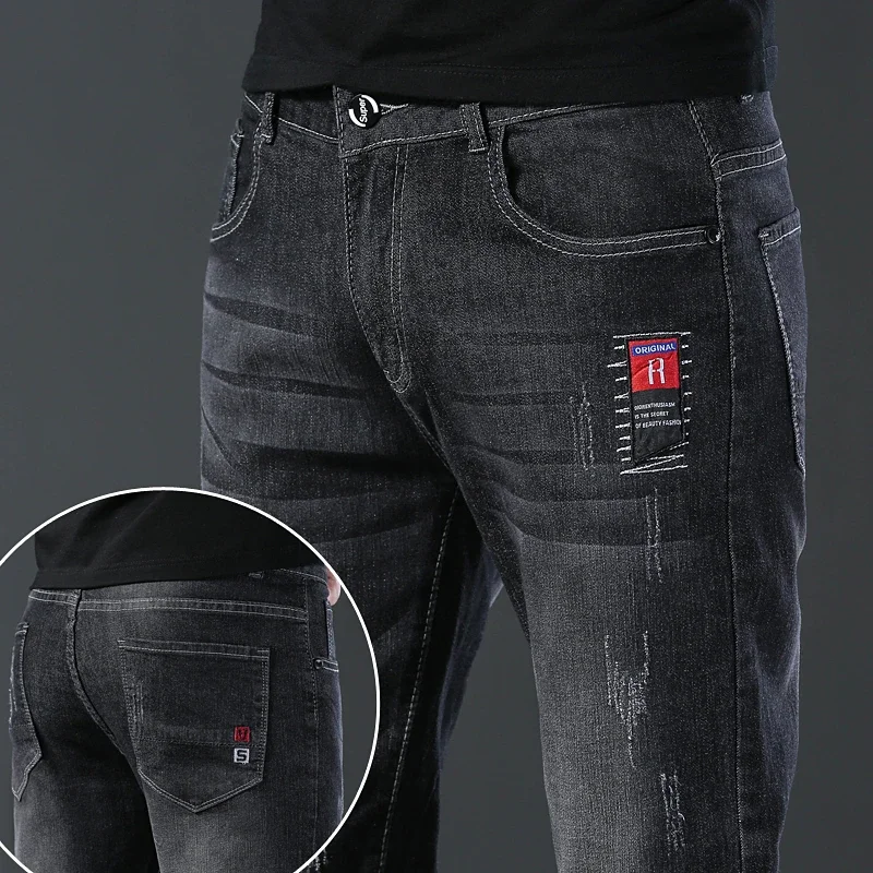 

2026 Men's Fashion and Casual New Four Seasons Lightweight Long Pants Men's denim pants Straight leg pants Elastic jeans