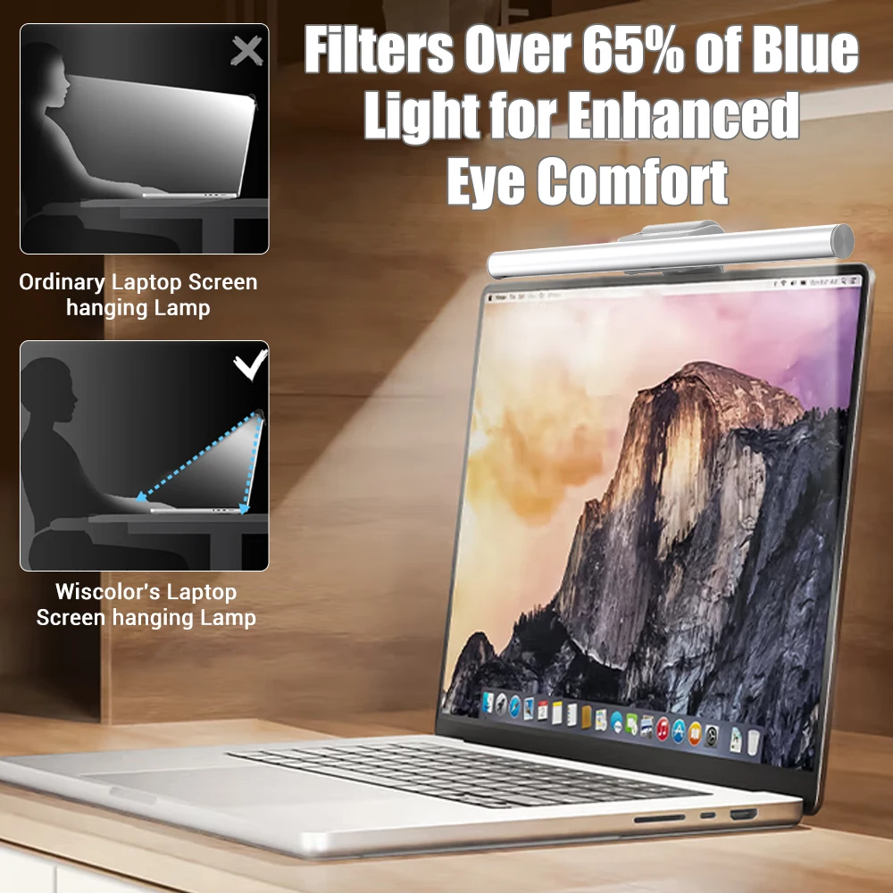 Wiscolor Portable Laptop Monitor Light Bar 5 Colors Temp Eye-Care Magnetic Screen Light Bar Dimmable For Study Work Read Gaming