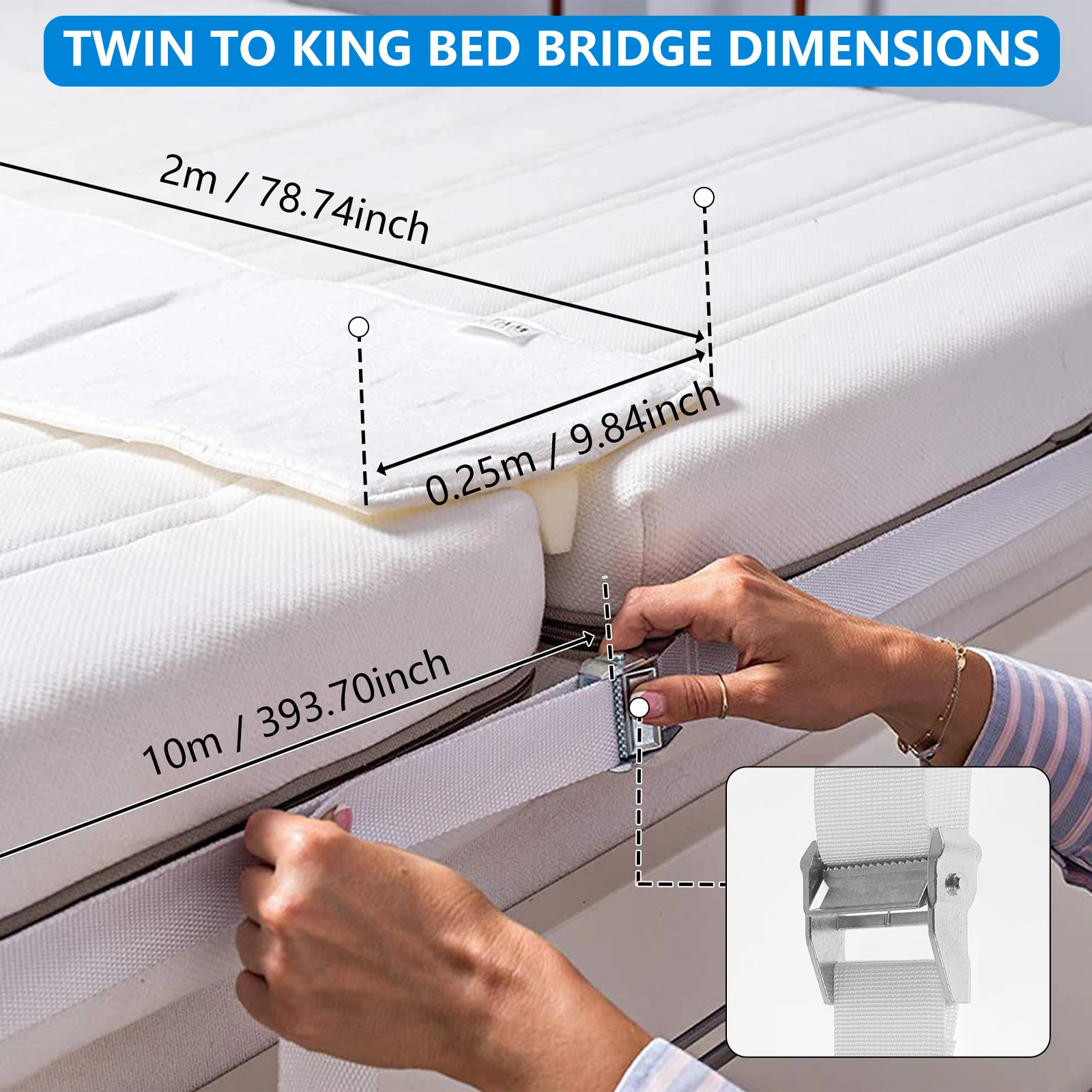 Adjustable Bed Bridge Mattress Connector Stable Bed Converter Skin-Friendly Mattresses Connector Kit Making King Bed for Family