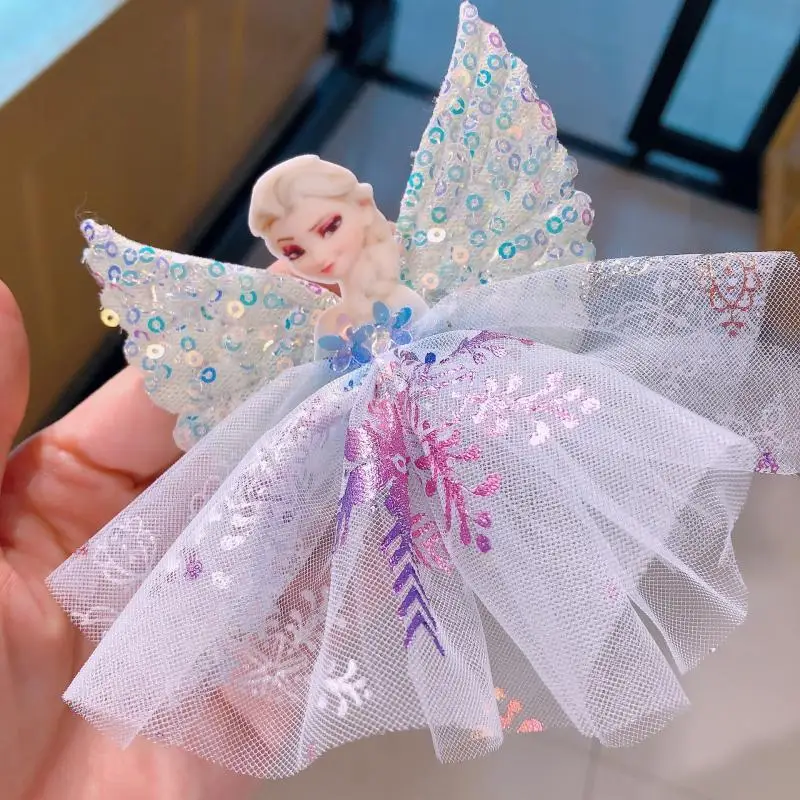 Disney Childrens Hairpin Girls Frozen Elsa Princess Dress Hairpin Cute Snow White Hair Accessories Baby Side Clip Birthday Gift