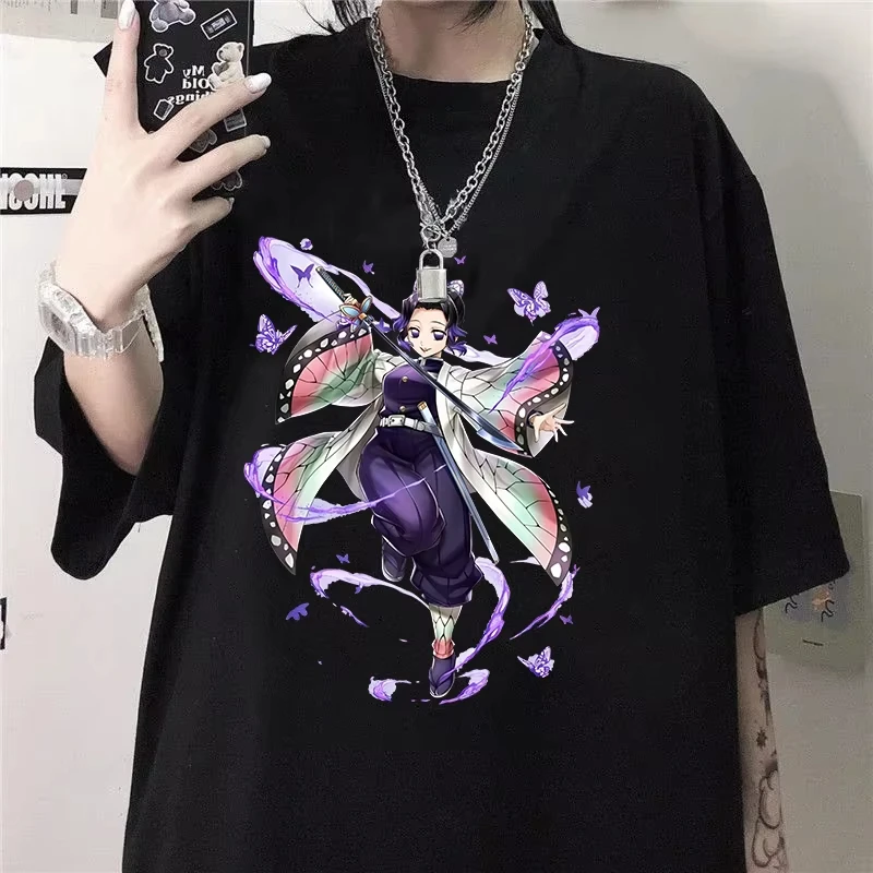 

New Women's Fashion Funny Kochou Shinobu Printing T-shirt Summer Unisex Loose Casual Plus Size Animation Graphic T-shirt