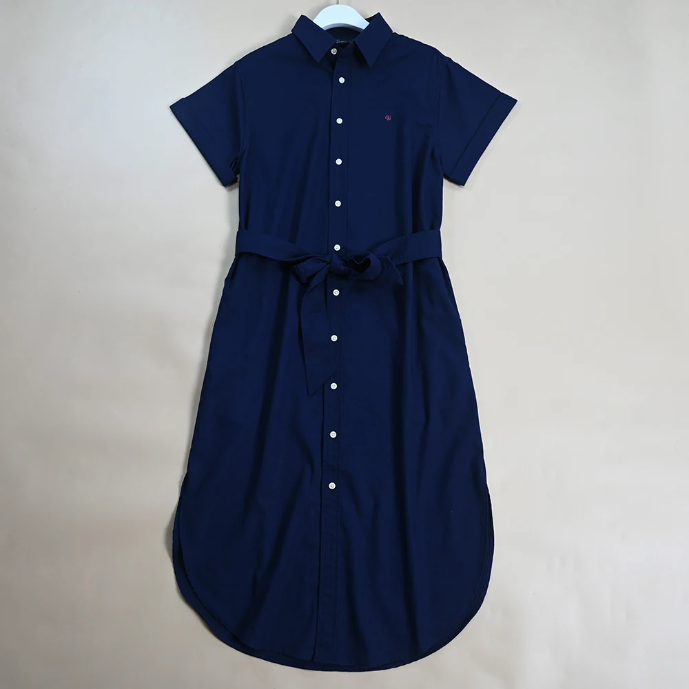 Sommer Neue Sle Lose Version Gesticktes Label Gürtel Krawatte Taille Baumwolle Damen irt Dr Hohe Taille A-Line Midi Dr