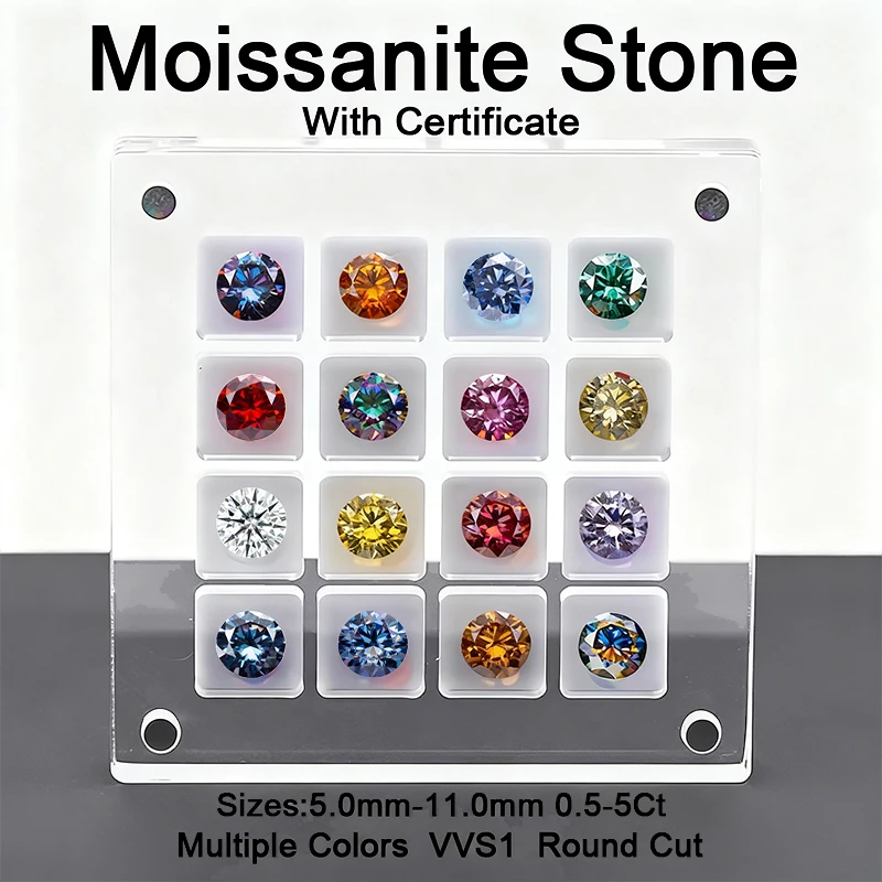 Moissanite Stone Gemstone Beads Multiple Colors VVS1 Round Shape Passed Diamond Tester for DIY Jewelry Making with Certificate