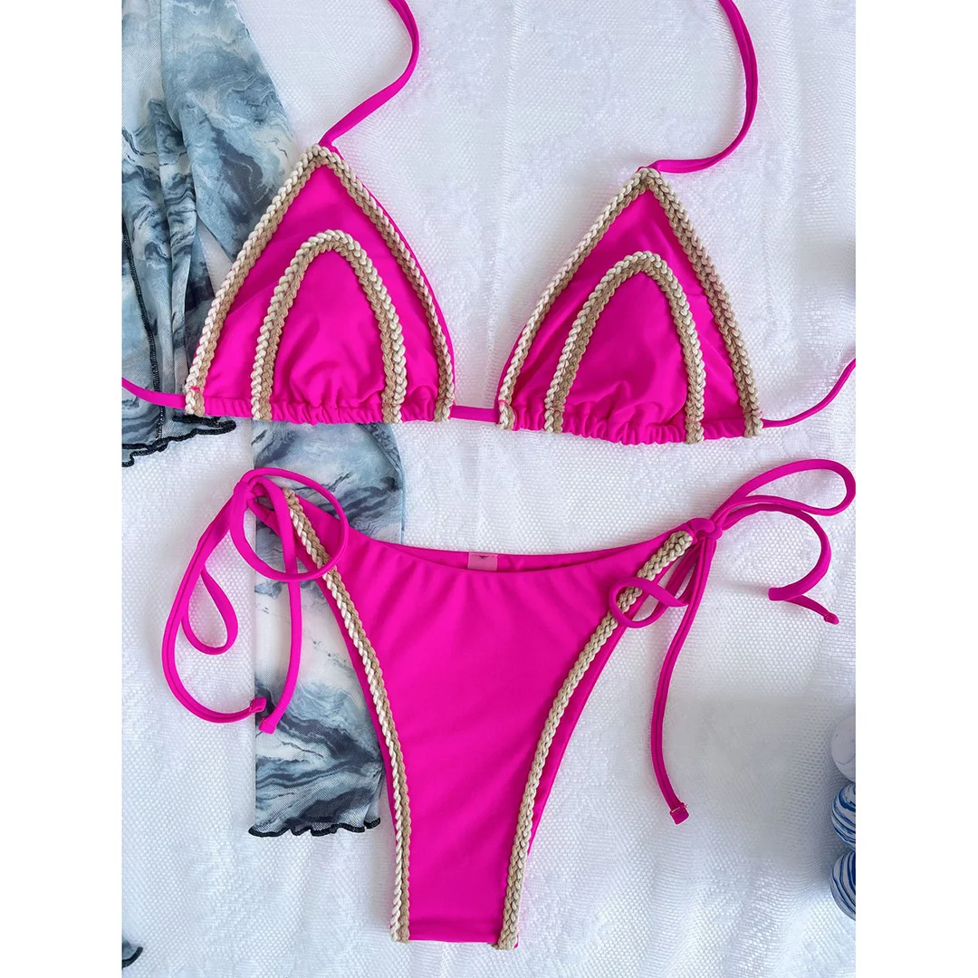 Sexy Splicing Neckholder-Bikini, brasilianischer Stil, Damen-Badeanzug, zweiteiliges Bikini-Set, Badebekleidung, Badeanzug, Damen-Bikini V4593G – Detail 28