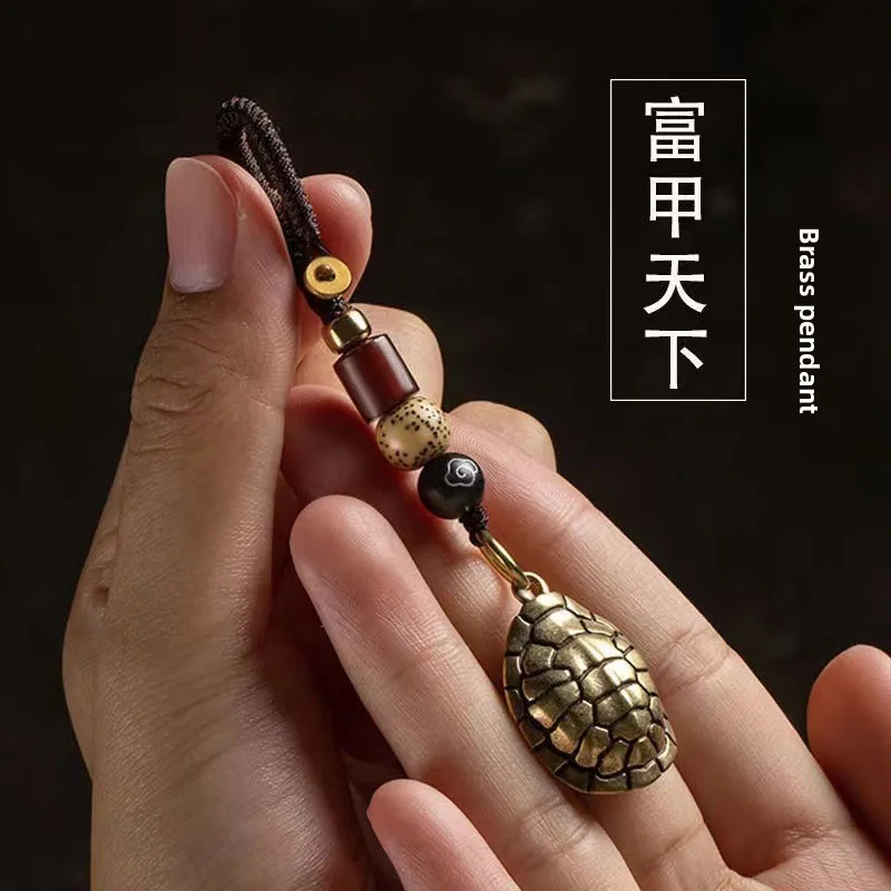 2pcs Brass Keychain Pendant, Personalized Bell, Turtle Shell Handle Piece, Retro High-end Car Key Hanging Rope, Stall Wholesale