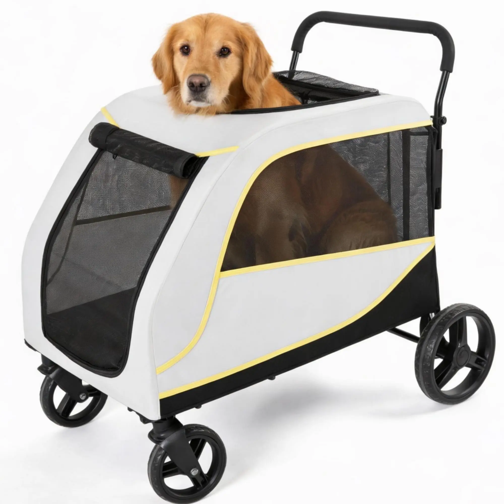 Dog Stroller for Large & Medium Pets Dual Entry Collapsible Wagon One-Foot Brake Breathable Mesh Supports up to 176 lbs