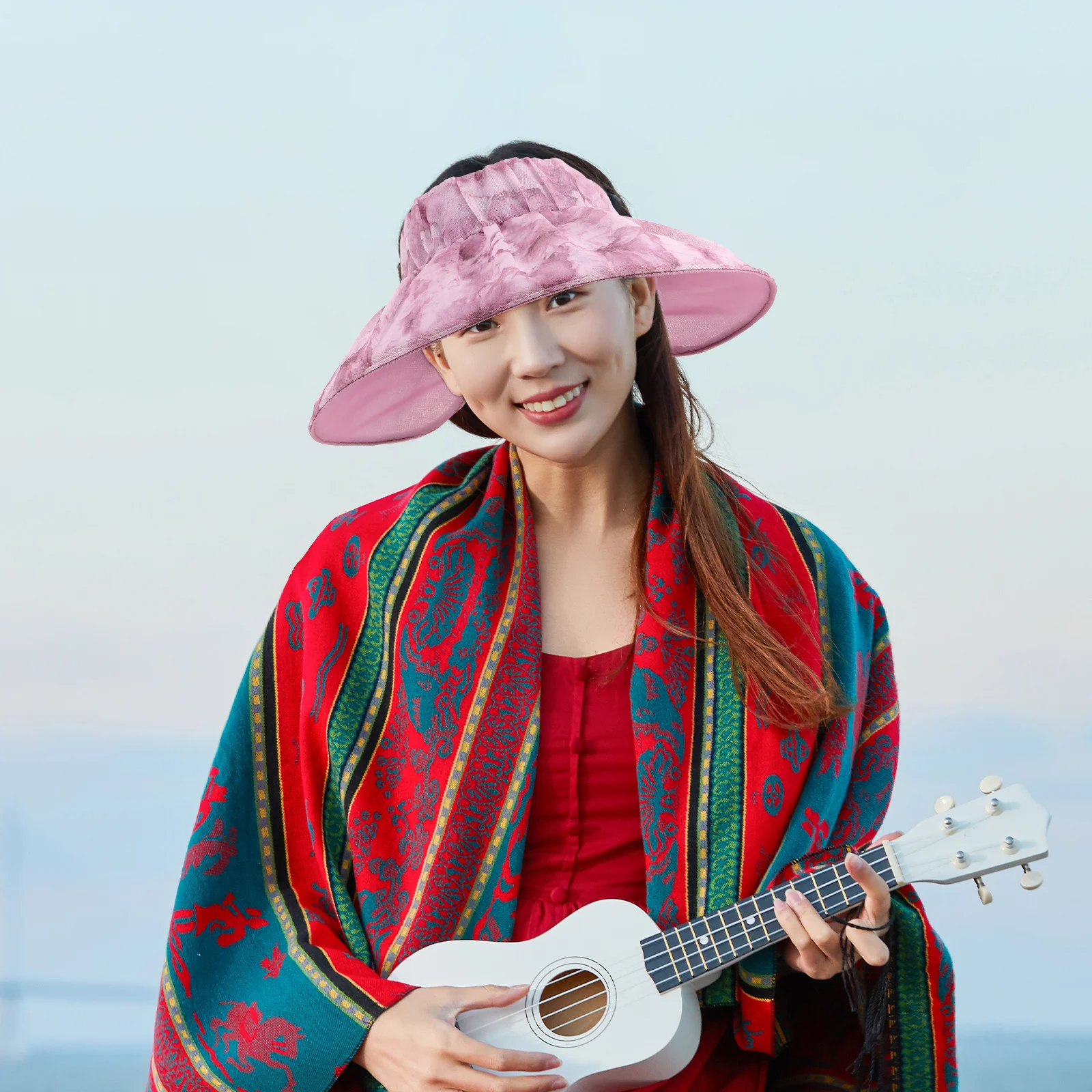 

Wide Brim Printed Sun Visor Hat Women Adjustable Summer Outdoor Travel Hat Uv Protection Breathable Comfortable