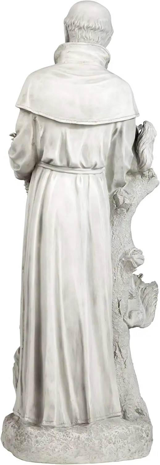 Nature's Nurturer Francis of Assisi Religious Garden Decor Statue,  37 inches tall, Handcast Polyresin, Antique Stone Finish