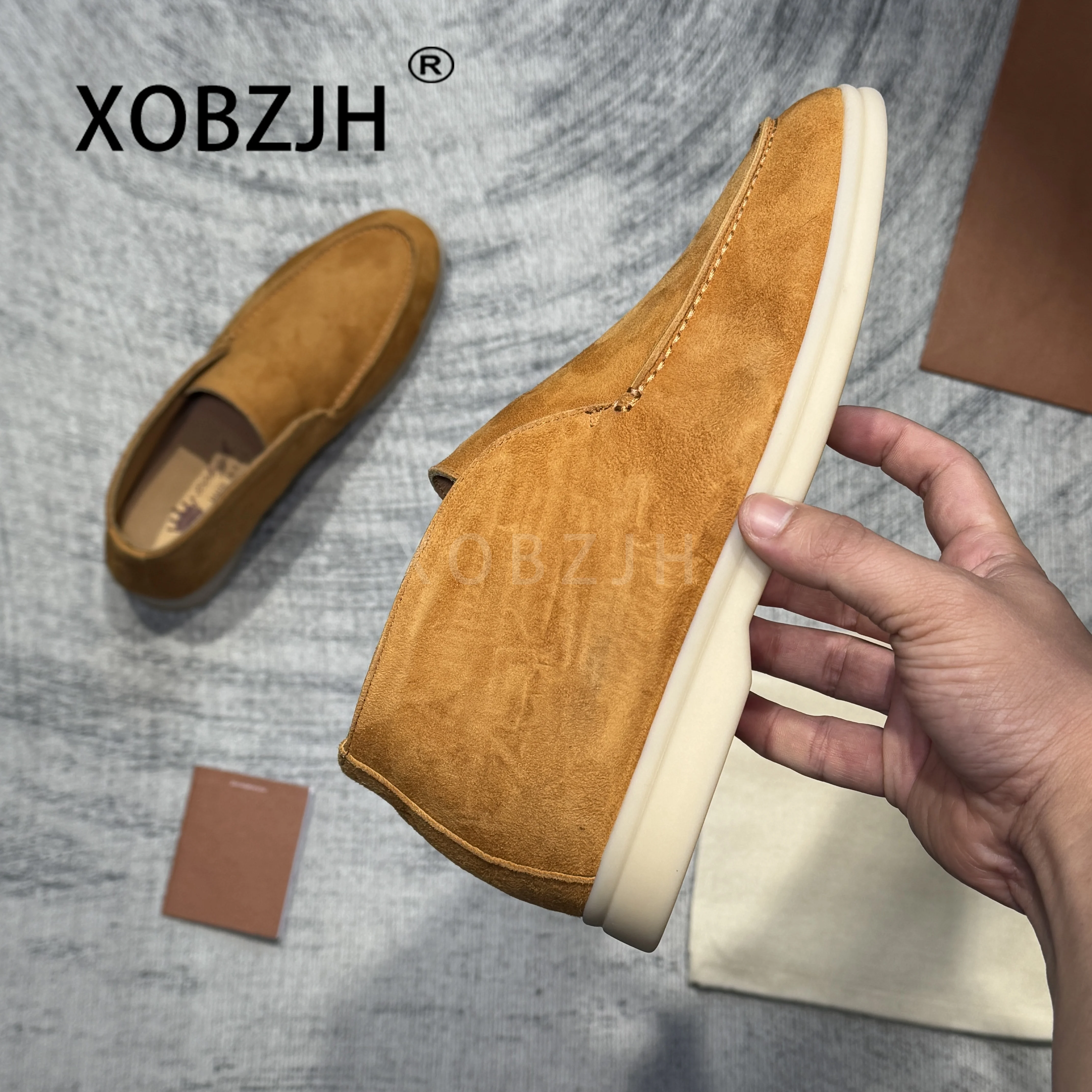 2025 High Top Nude Casual Men Kid Suede Loafers Flat Shoes Slip On driving lazy Winter Open Walk  free shippiing Shoes