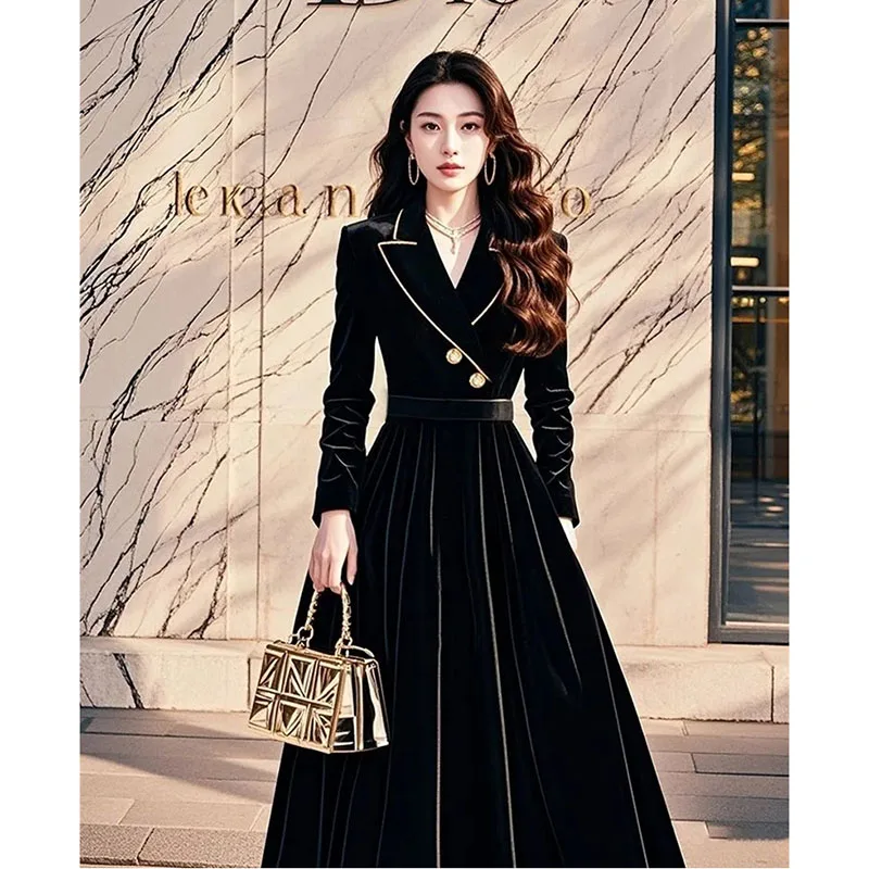 

Весна-Осень присоединяется золотое бархатное платье женское элитное повседневное элегантное пуловер с длинными рукавами элегантное платье Vestidos Femme