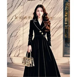 SpringAutumn Join Together Golden Velvet Dress Women High End Casual Elegant Long-Sleeved Pullover Elegant Vestidos Dress Femme