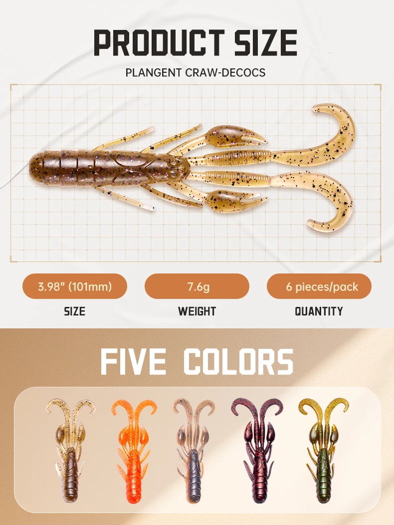 SOLOKING 6 Stück/Set Weicher Köder 101mm 7,6g Swimbait Garnelenköder Krebsköder für Barschangeln Kunststoff-Wurmköder-Set – Detail 2