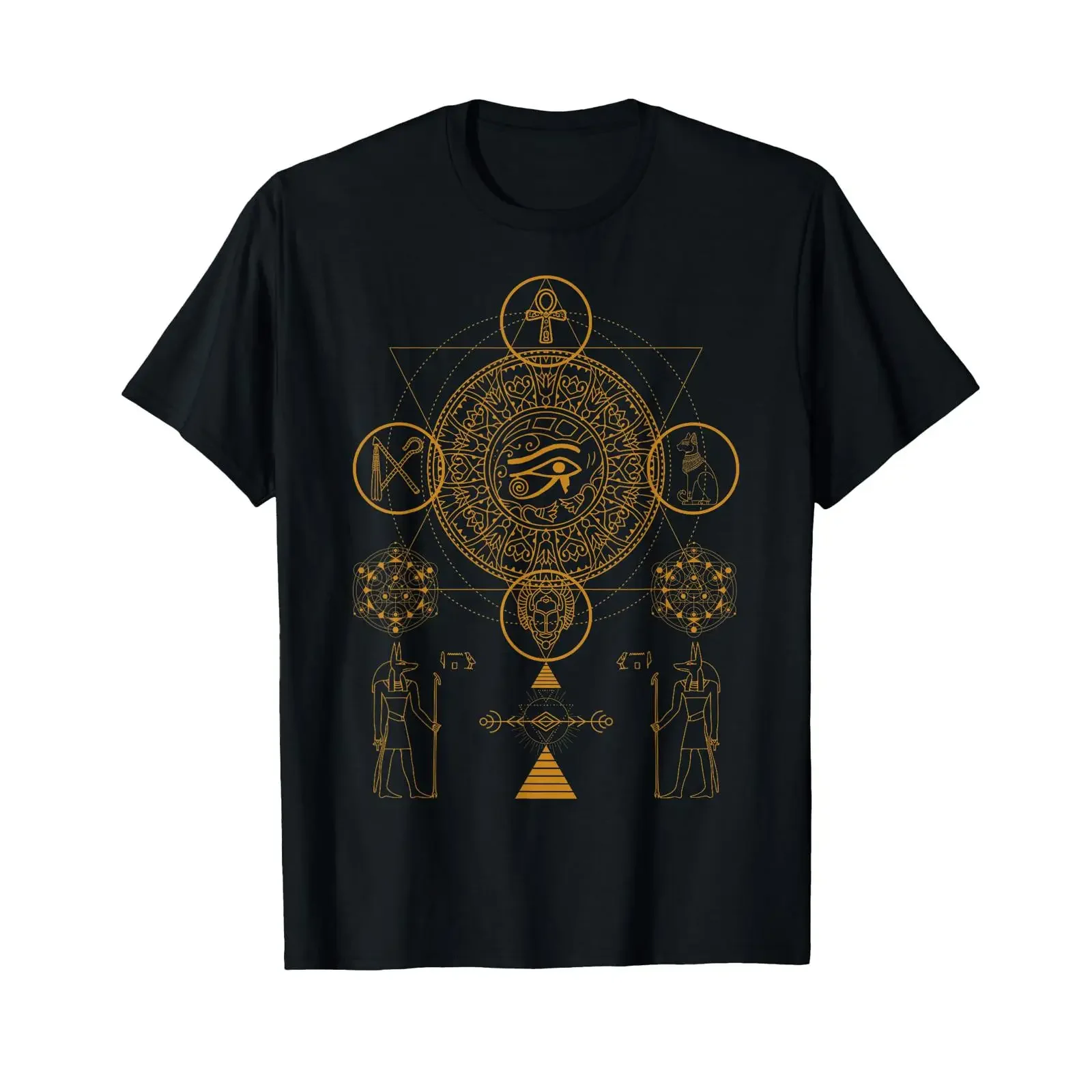 Sacred Geometry Egyptian God Anubis Eye Of Horus Art T Shirt vintage Washed Stylish graphic designer clothes streetwear