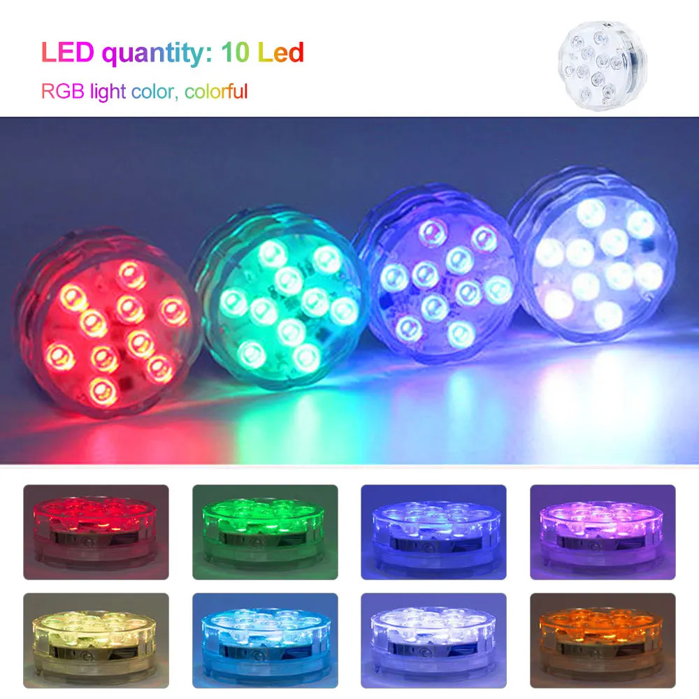 Remote control submersible light high brightness knob fish tank light color IP67 waterproof pool light 10led flower diving light