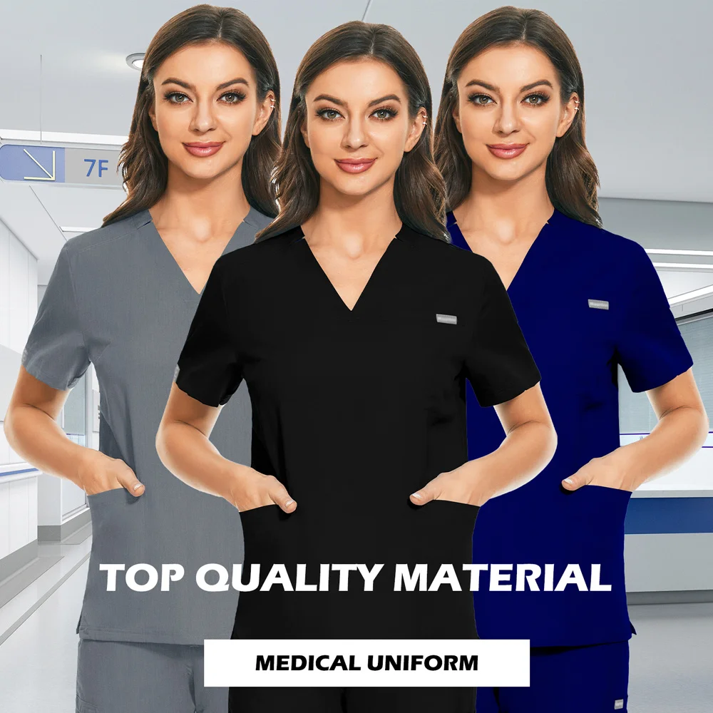 Nurse Uniform Medical Scrubs Shirts Women Blouse Short Sleeve Scrubs Tops Nursing Uniforms Doctor Blouse Workwear Accessories