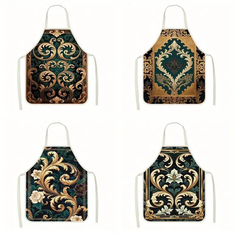 

Oriental Floral Pattern Apron Linen apron, suitable for kitchen cooking, parent-child interaction, painting and other scenarios