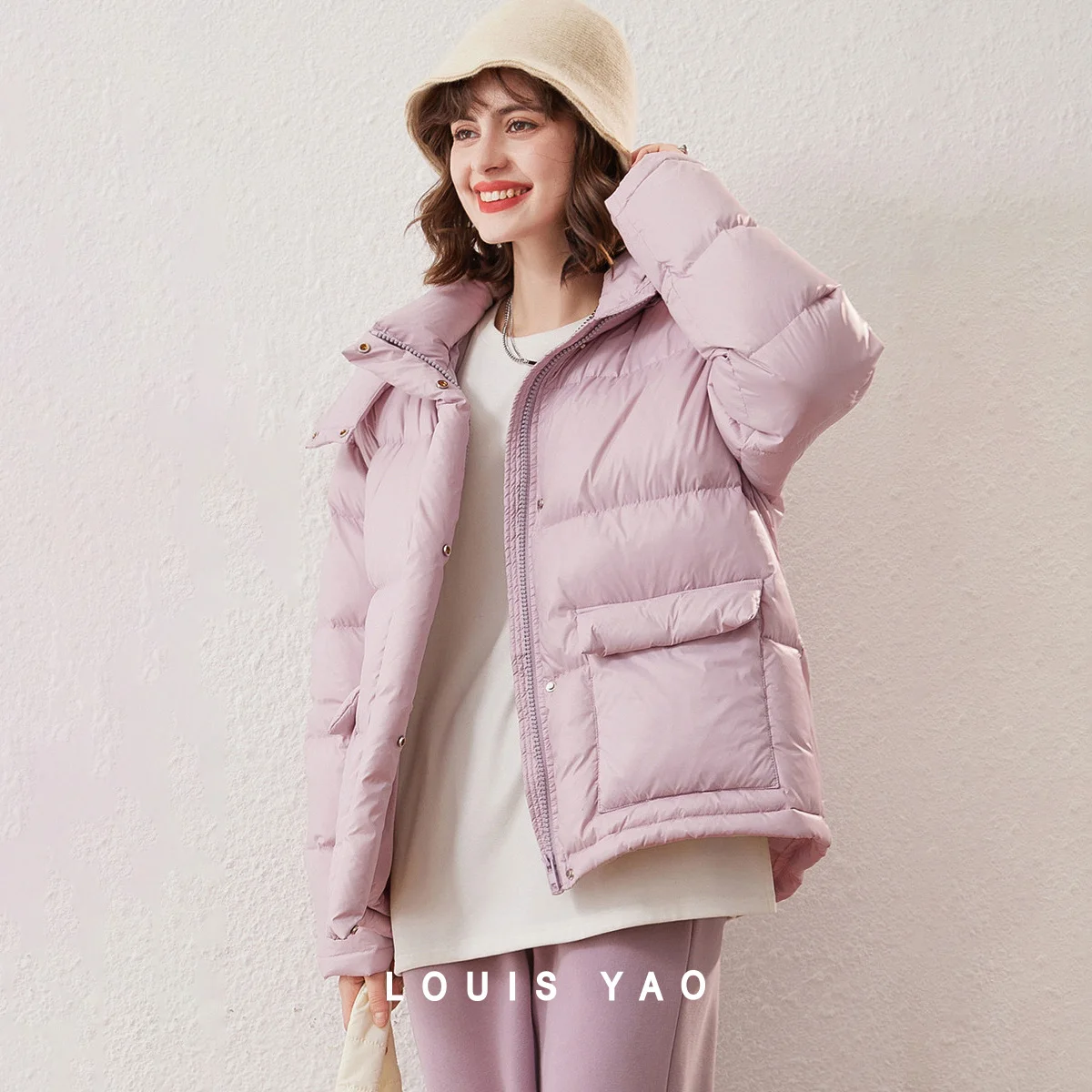 LOUIS YAO Commuter Casual Thickened Women's Down Jacket 2025 Winter Stand-collar Detachable Hood Duck Down Coat