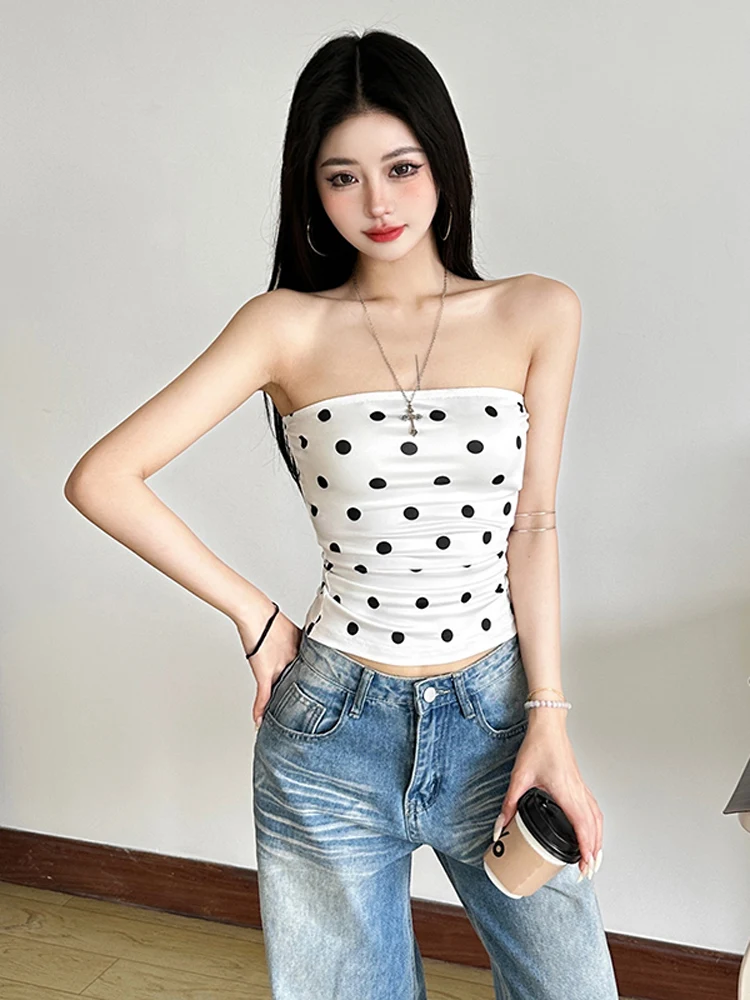 웨이어드 퍼스 펄 걸 퍼스널리 프린트 튜브탑 베스트 여성 슬림핏 다용도 트렌디 폴리에스터 스판덱스 혼방