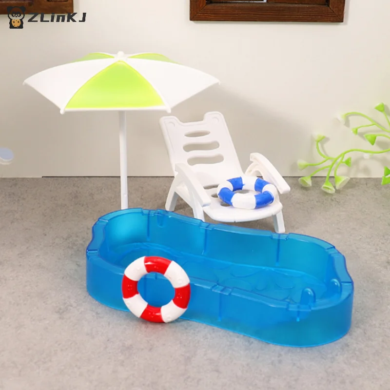 ▶ 1 セット子供のおもちゃドールハウスかわいいシミュレーションミニスイミングプール水泳サークルビーチチェアキットモデル DIY 装飾
