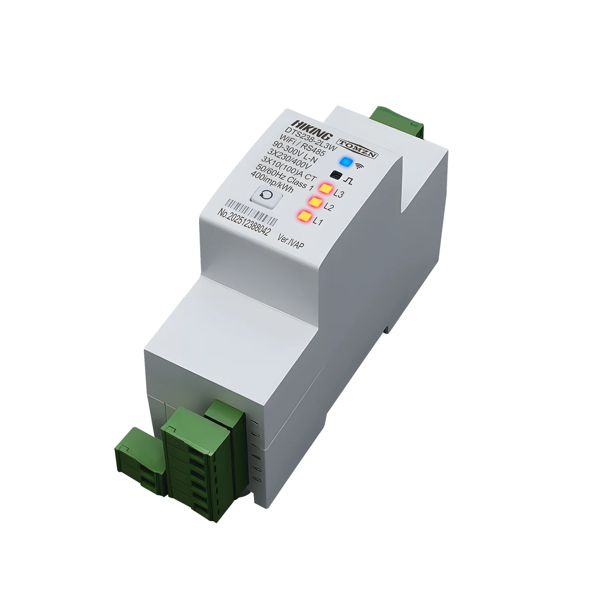 TOMZN DTS238-2L3W WiFi Three Circuit Single Phase Energy Meter 100A 85-300V 50/60Hz LCD kWh Monitor RS485 Modbus-RTU Class 1