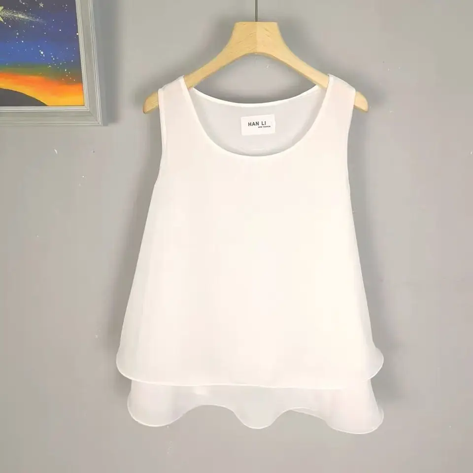 Women Tank Top Blouse Summer Chiffon Halter  Loose Sexy O Neck Sleeveless Vests Fashion Female Korean OL Shirt s U192