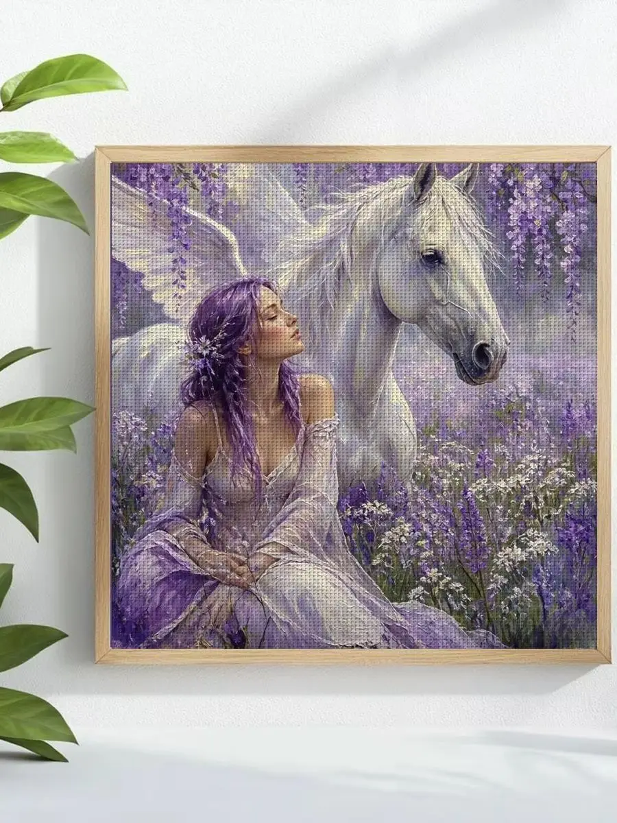1 Stück 30x30 cm/11,8 Zoll Prinzessin und Pferd Gestempeltes Kreuzstich-Set DIY-Kit 11/14/16CT DIY-Stickset Kreuzstich-Set – Detail 1
